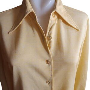 Medium Vintage 70's Yellow Button-Up Long Sleeve Blouse Pointed Collar Collegian